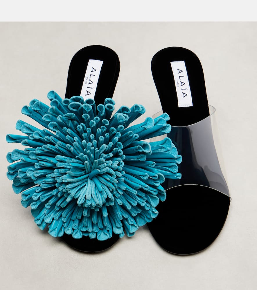 Alaïa Dahlia 90 Floral-appliqué Leather And Pu Mules In Black