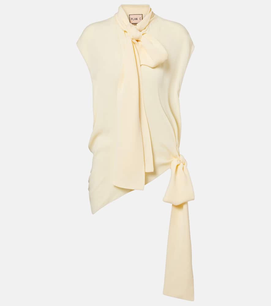 Plan C Asymmetric Tie-neck Blouse In Yellow