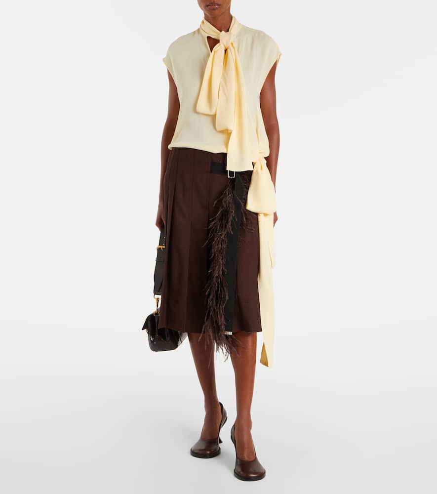 Plan C Asymmetric Tie-neck Blouse In Yellow
