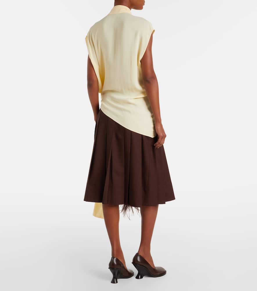 Plan C Asymmetric Tie-neck Blouse In Yellow