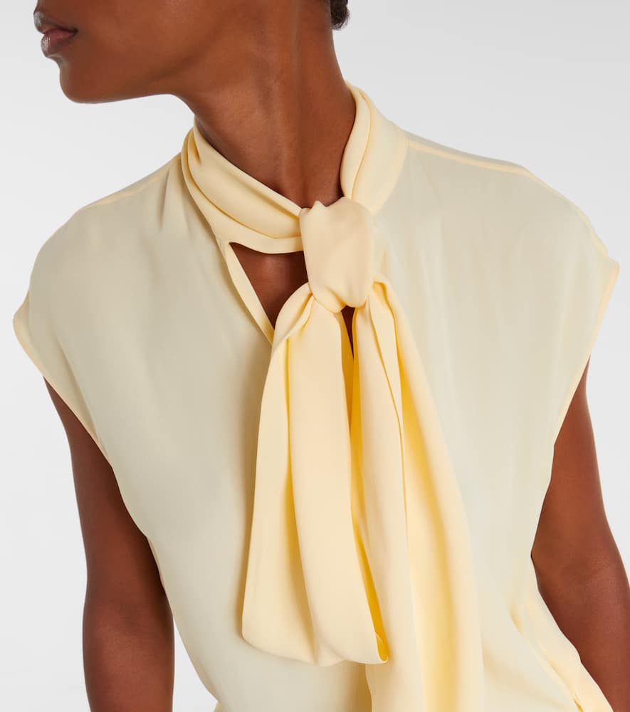 Plan C Asymmetric Tie-neck Blouse In Yellow