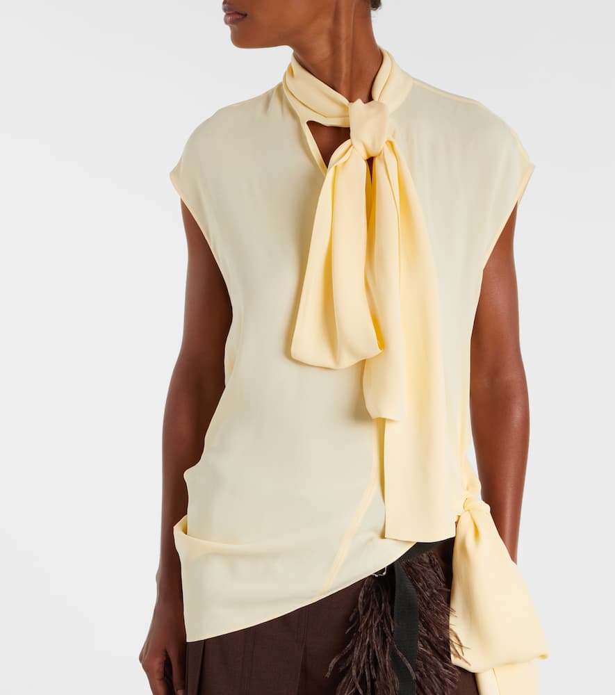 Plan C Asymmetric Tie-neck Blouse In Yellow
