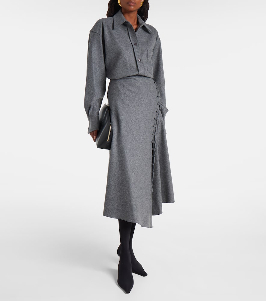 Victoria Beckham Asymmetric Wool And Cashmere Midi Skirt In Gray