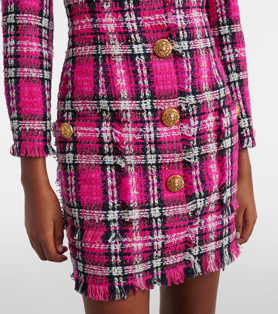 Balmain Plaid Cotton And Wool-blend Minidress In Multi