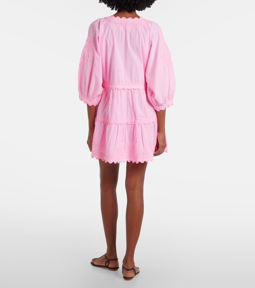 Juliet Dunn Embroidered Tiered Cotton Poplin Minidress In Pink