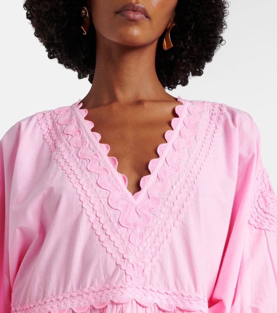 Juliet Dunn Embroidered Tiered Cotton Poplin Minidress In Pink