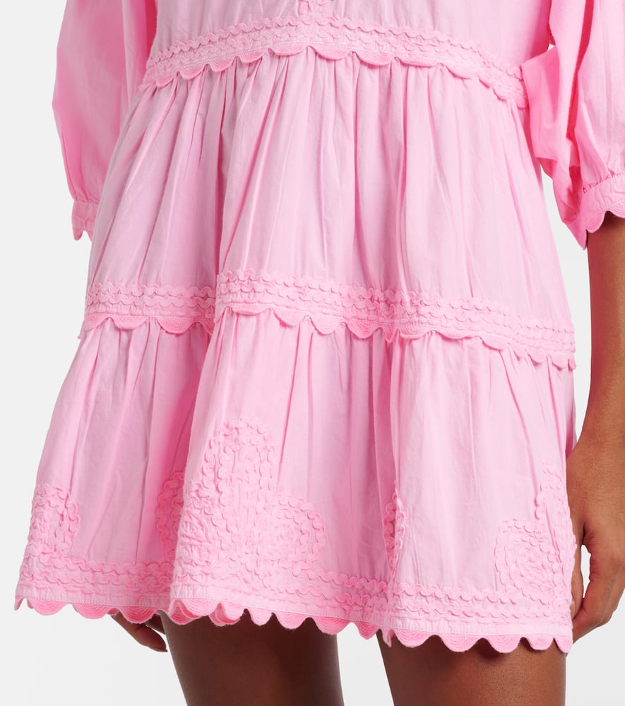 Juliet Dunn Embroidered Tiered Cotton Poplin Minidress In Pink
