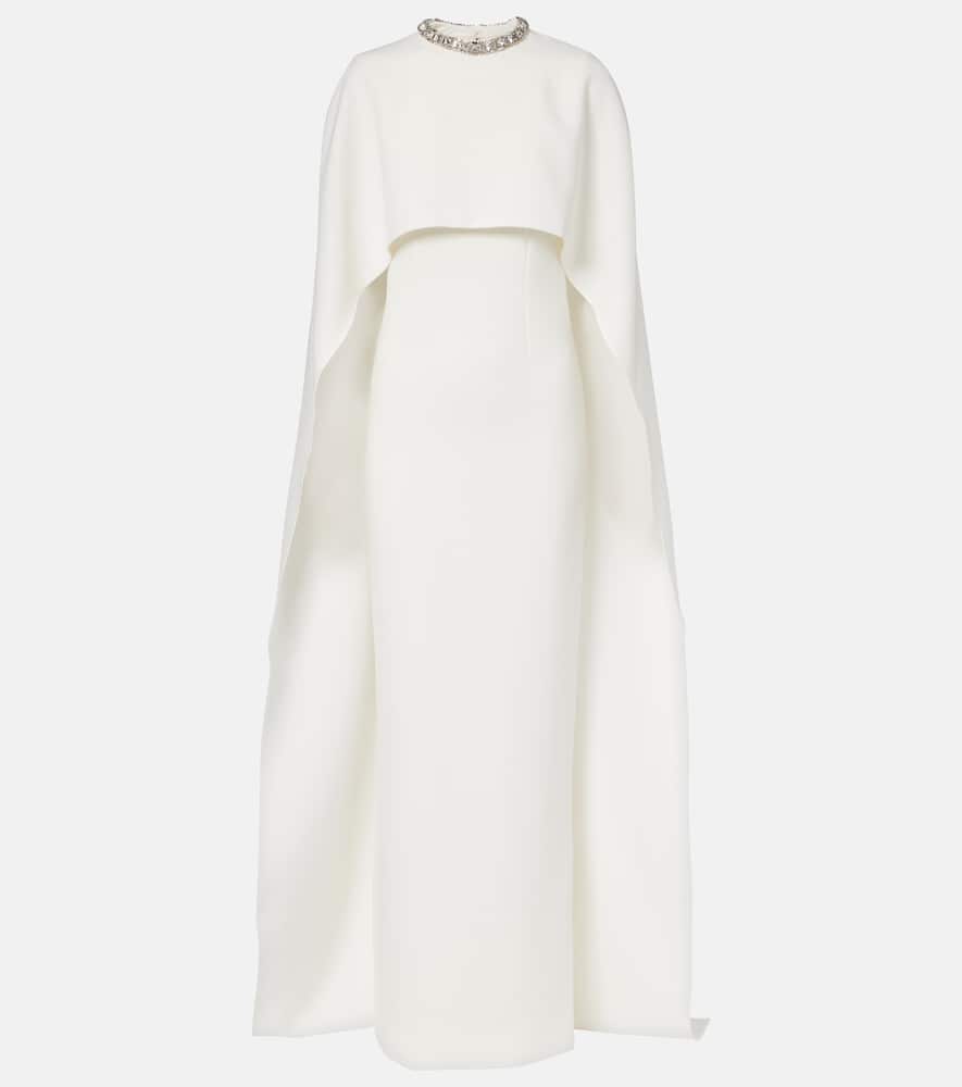 Roland Mouret Crystal-embellished Caped Crêpe Gown In White