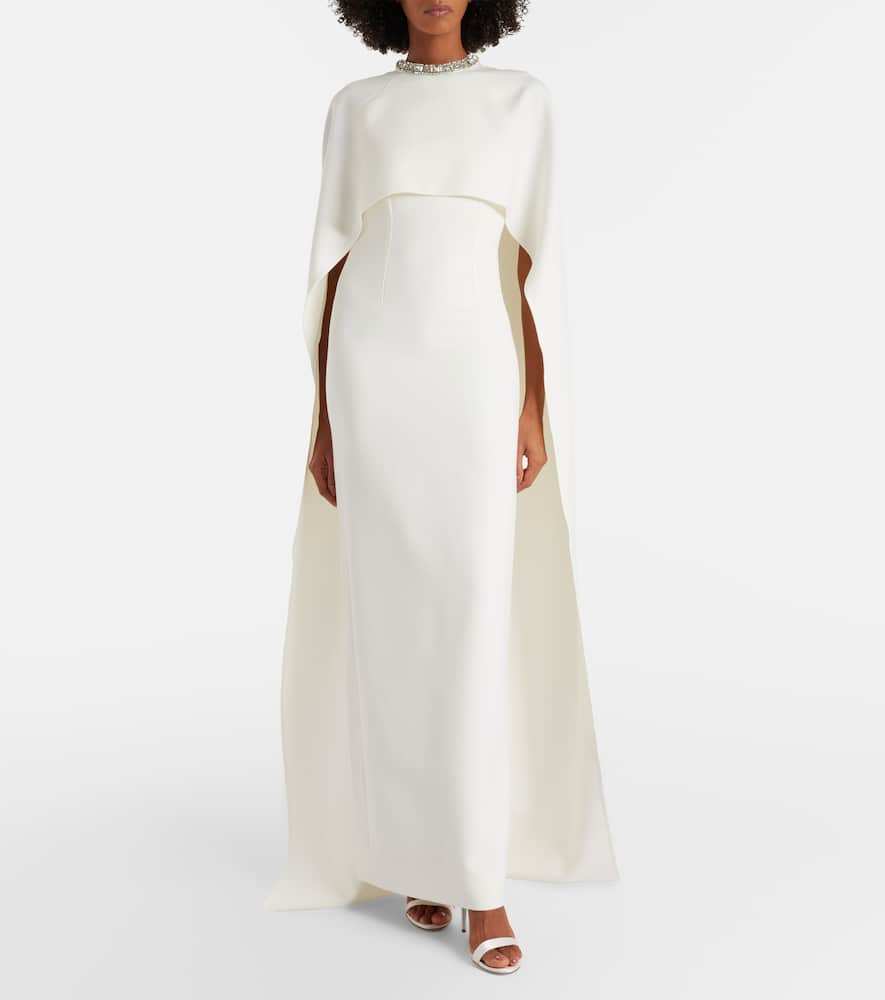 Roland Mouret Crystal-embellished Caped Crêpe Gown In White