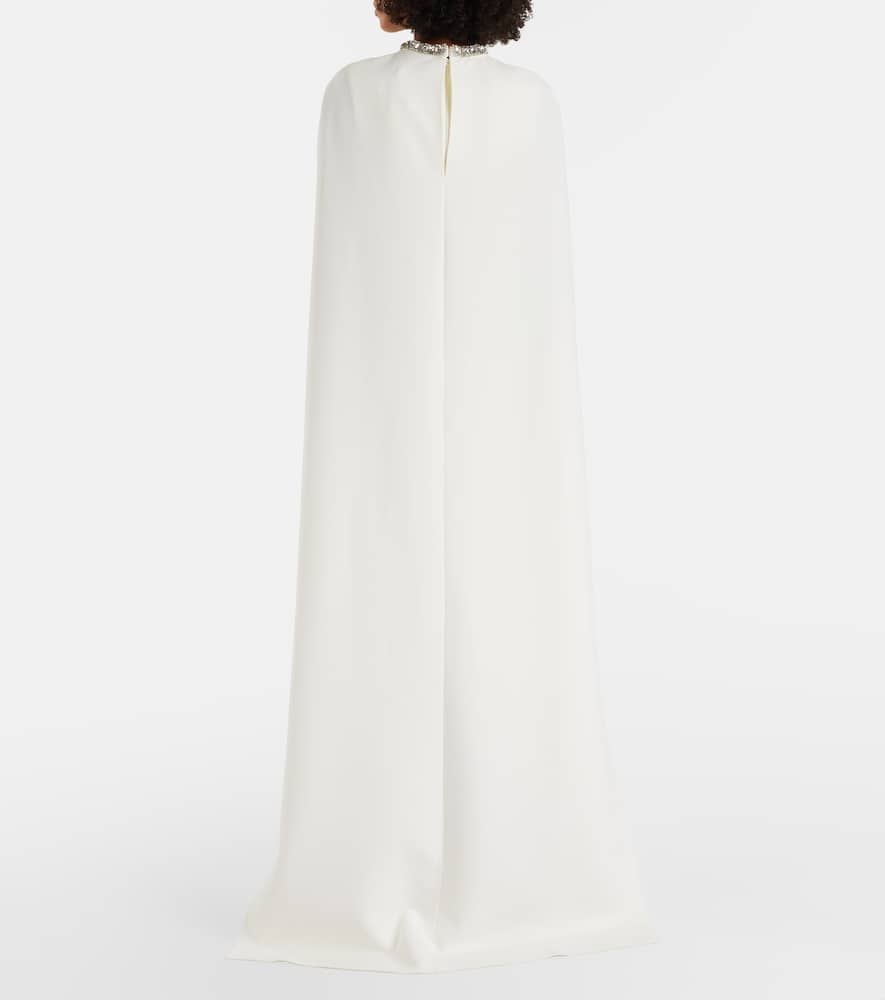 Roland Mouret Crystal-embellished Caped Crêpe Gown In White