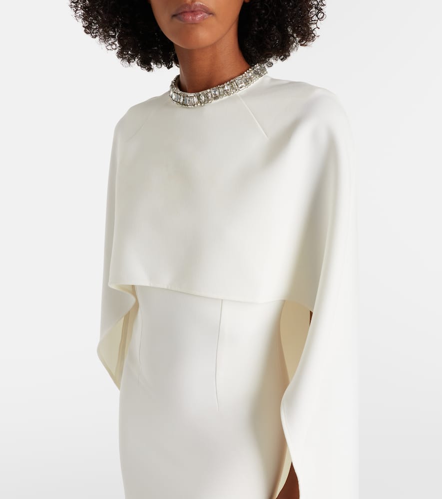 Roland Mouret Crystal-embellished Caped Crêpe Gown In White