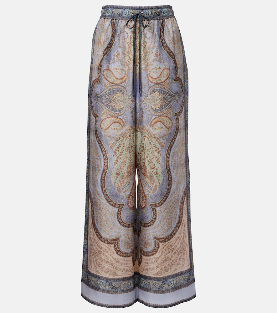 Zimmermann Wanderlust Printed Silk Wide-leg Pants In Blue