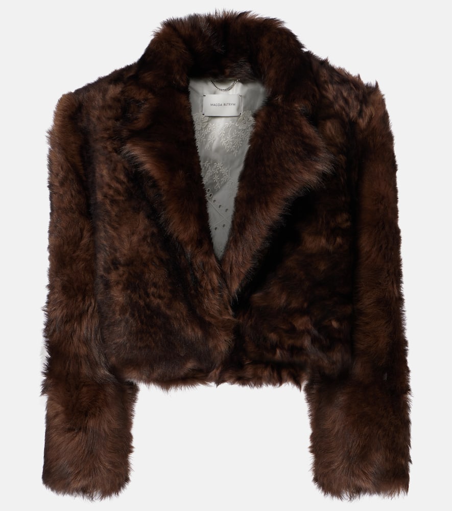 Magda Butrym Cropped Shearling Jacket In Brown