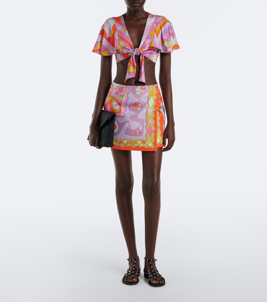 Pucci Wrap-effect Printed Silk-twill Mini Skirt In White