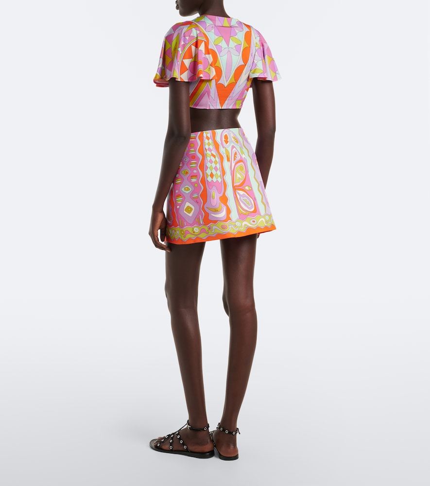Pucci Wrap-effect Printed Silk-twill Mini Skirt In White