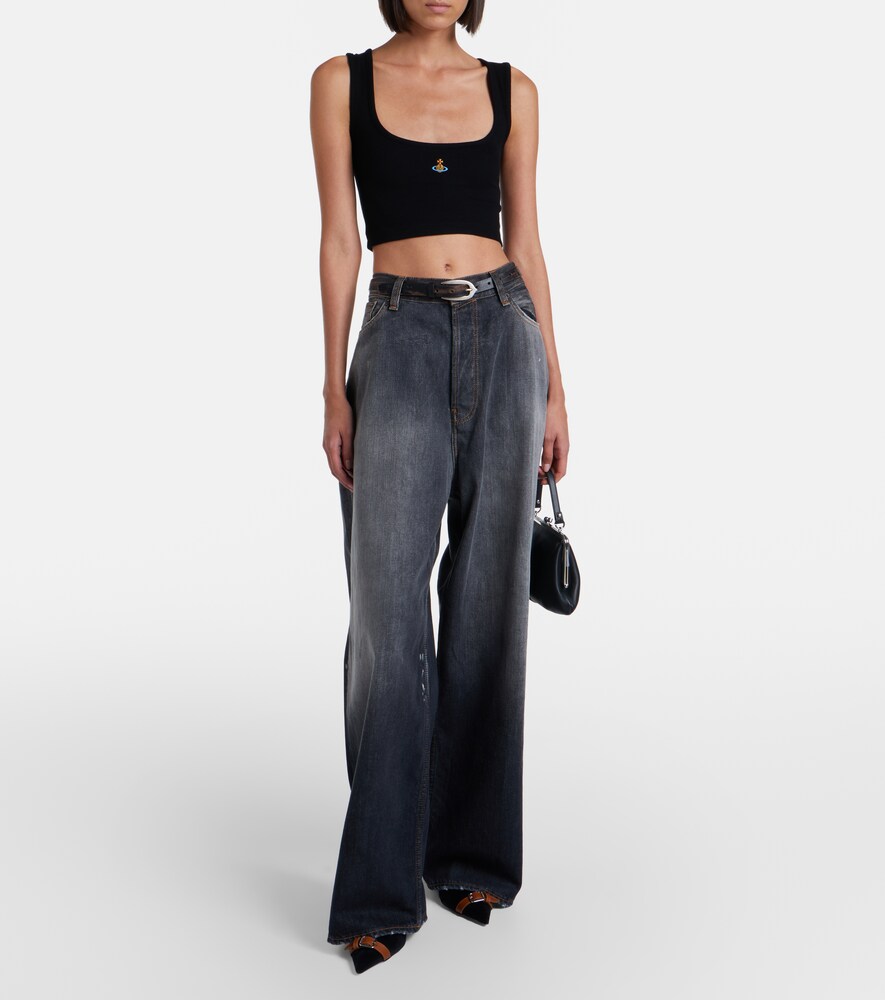 Orb Ribbed-Knit Jersey Crop Top