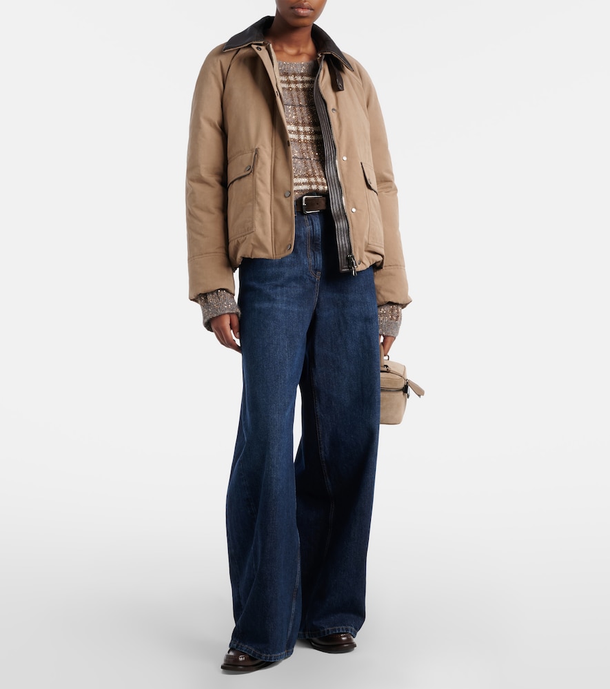 Brunello Cucinelli Leather-trimmed barrel-leg jeans