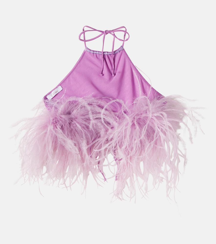  Oseree Kids Osã©ree Kids Lumiã¨re Plumage Feather-trimmed Top 
