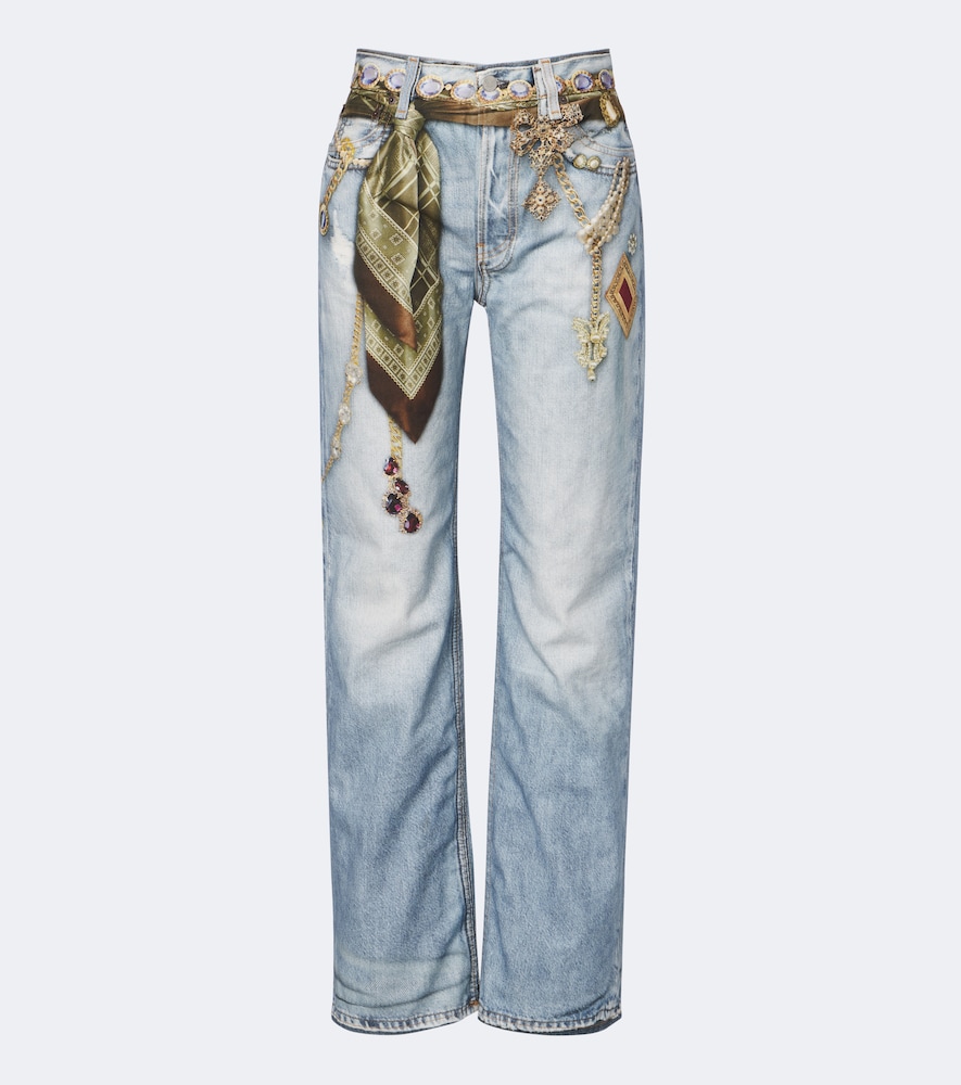 Jeans a gamba larga con stampa trompe l'oeil