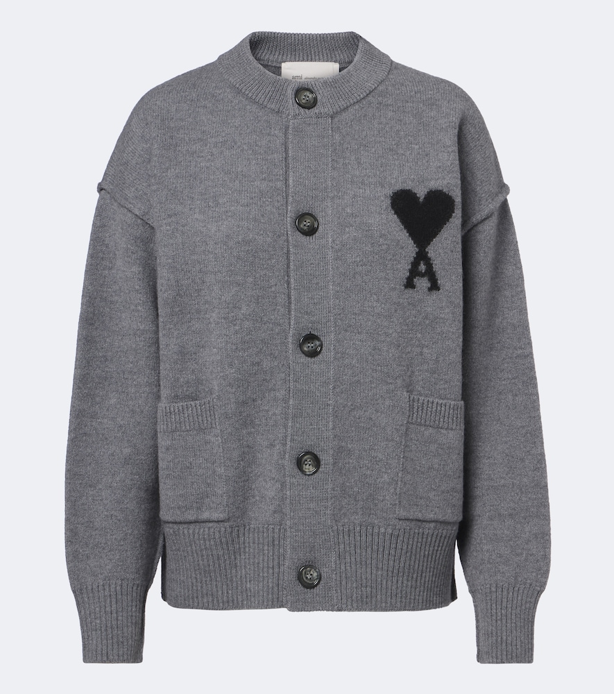 Ami Alexandre Mattiussi Ami De Coeur Wool Cardigan In Grey