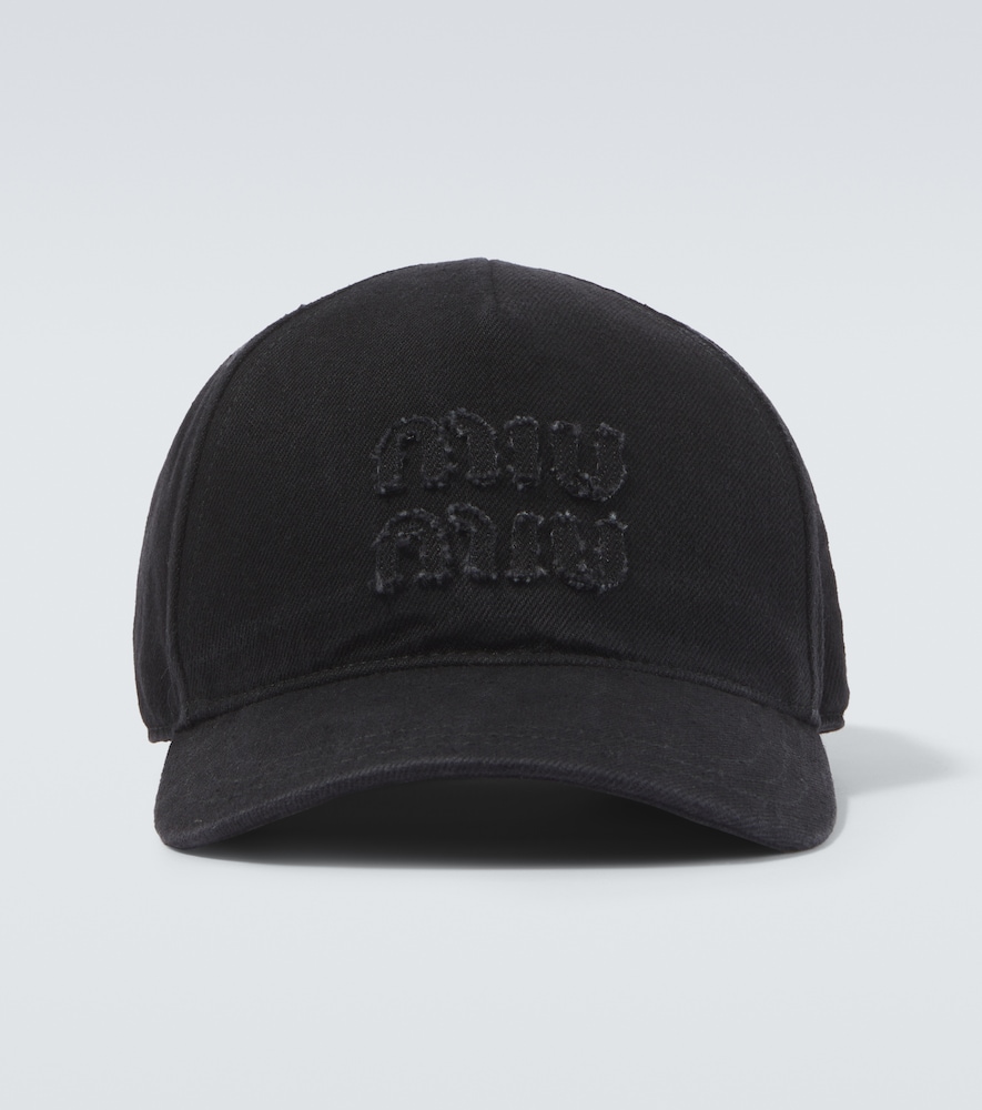 Miu Miu Logo Denim Baseball Cap In Black