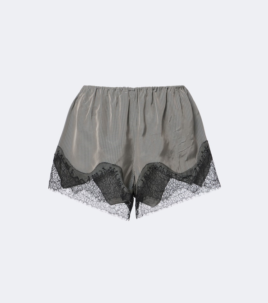The Frankie Shop Dalia checked lace-trimmed satin shorts