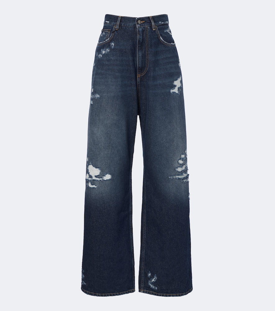 Distressed Wide-Leg Jeans