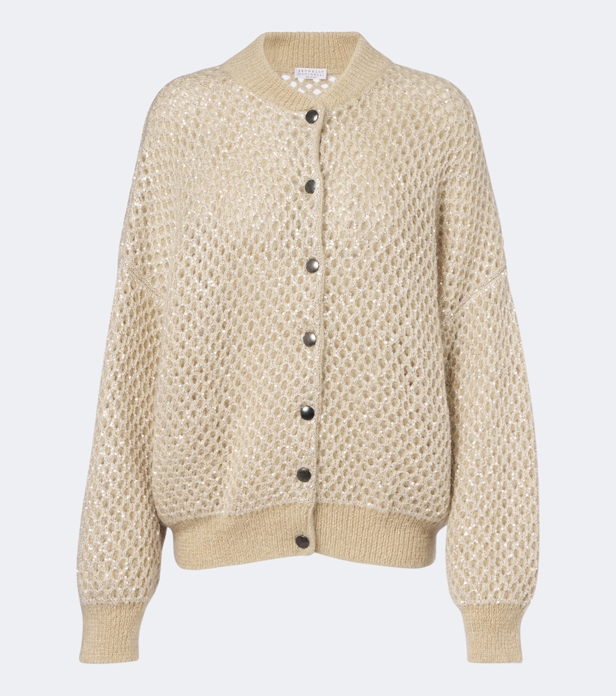 Brunello Cucinelli Open-knit Mohair-blend Cardigan In Beige