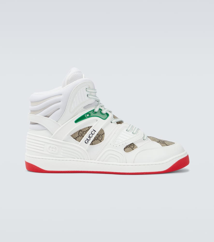 Gucci Basket High-top Faux-leather Trainers In Gr.wh/be.ebo/g.w/g.w