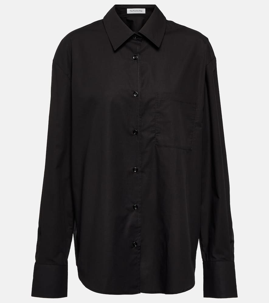 The Frankie Shop Lui Organic Cotton-poplin Shirt In Black Olive