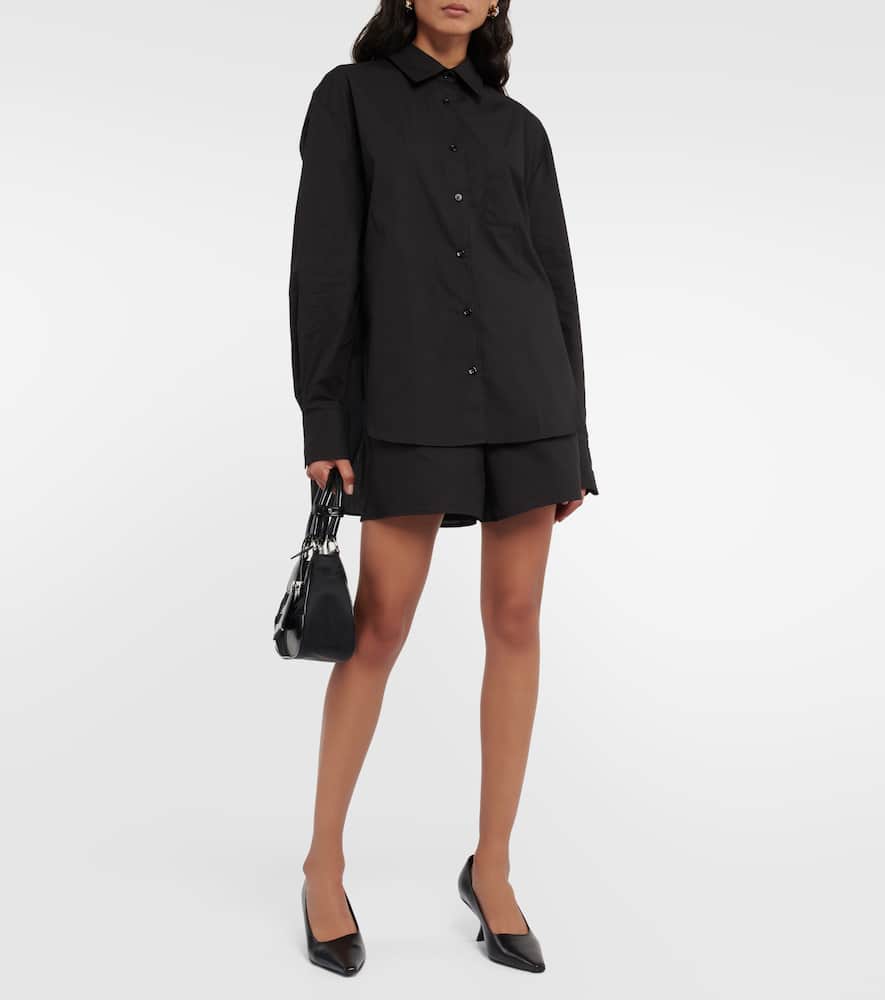 The Frankie Shop Lui Organic Cotton-poplin Shirt In Black Olive