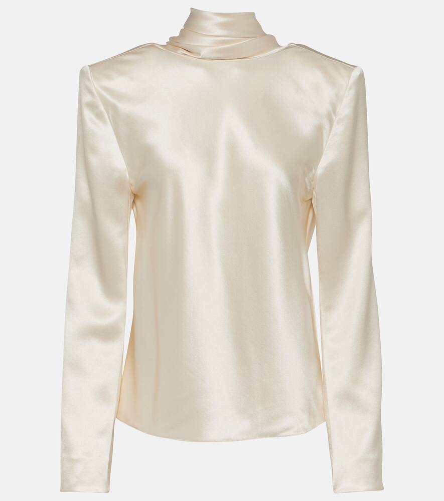 Saint Laurent Blouse With Hooded Back Collar In Silk Crepe Satin In White