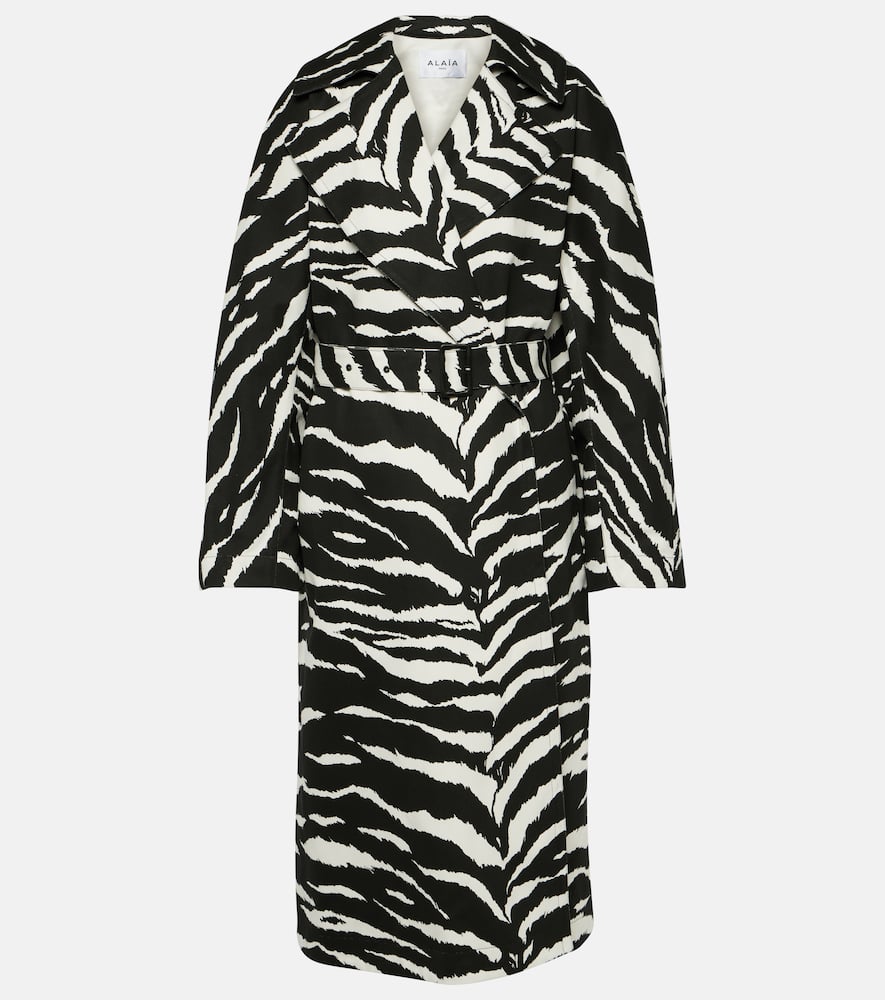 Shop Alaïa Zebra-print Denim Trench Coat In Multicoloured