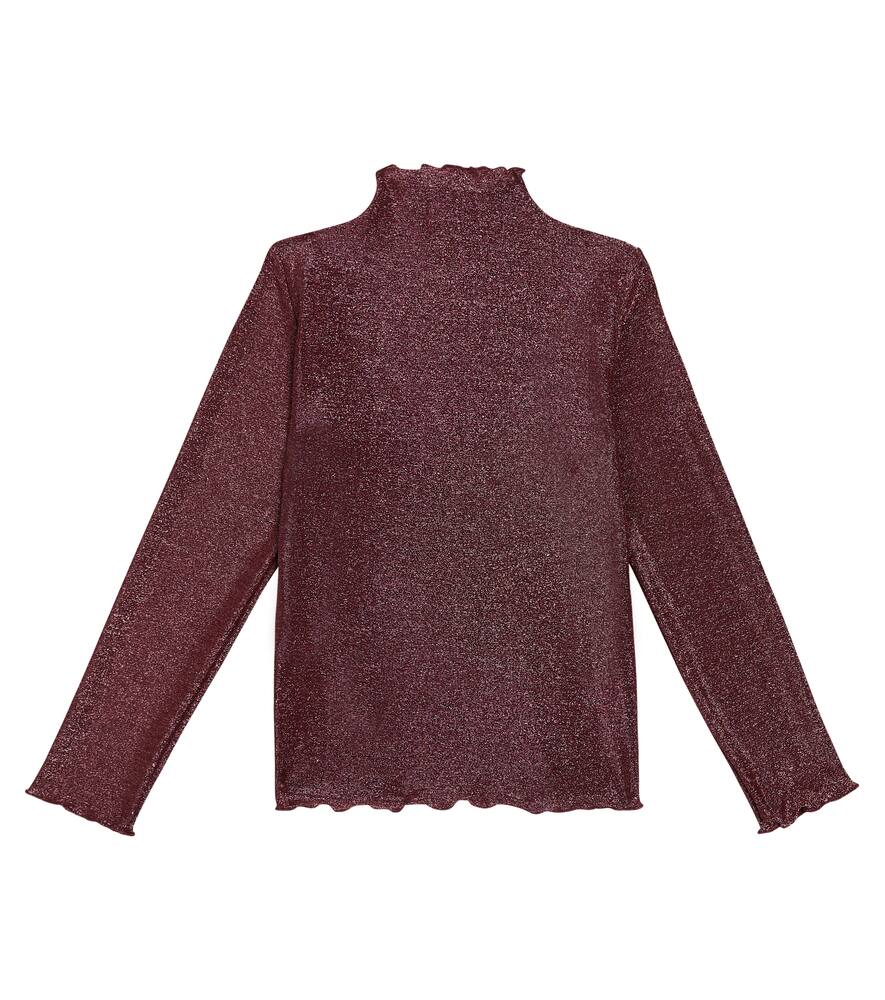 Shop Bobo Choses Glitter Turtleneck Top In Burgundy