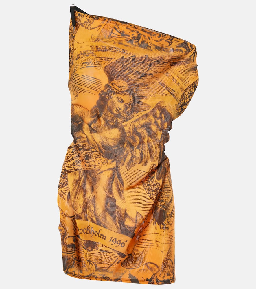 Acne Studios Printed one-shoulder mesh minidress