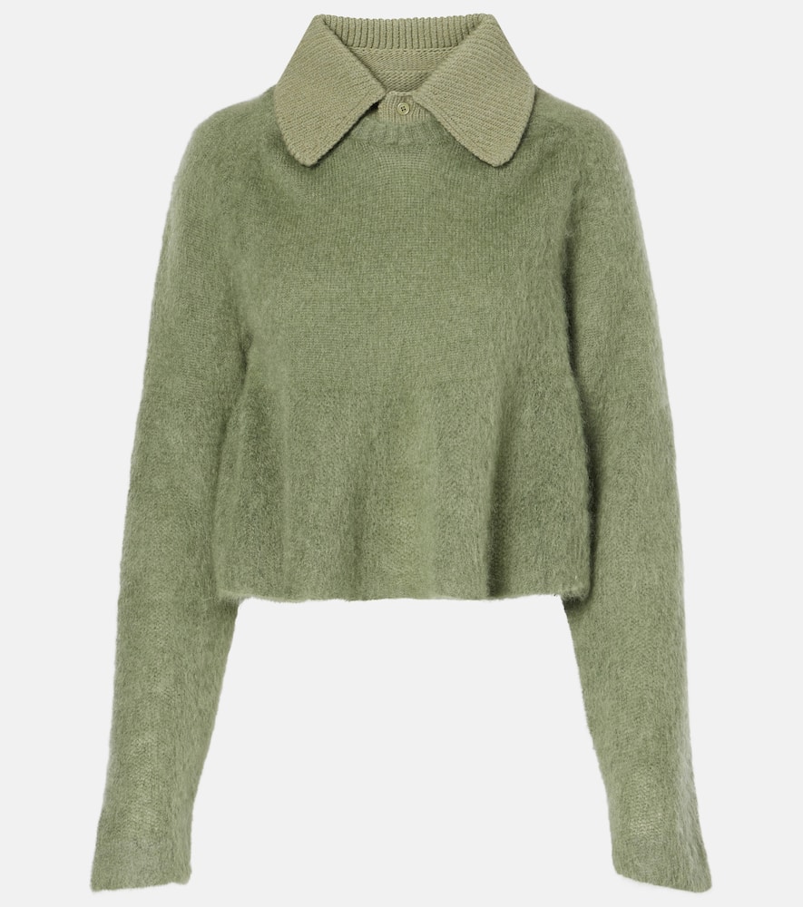 Peplum mohair-blend polo sweater