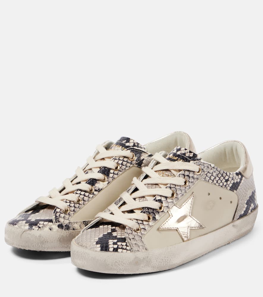 Golden Goose Super-star Snake-print Leather Sneakers In Grey Black Python/sand/platin