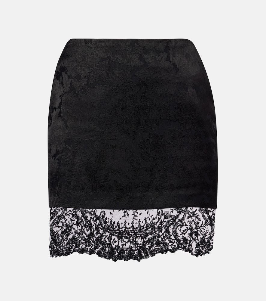 Lace-trimmed jacquard miniskirt
