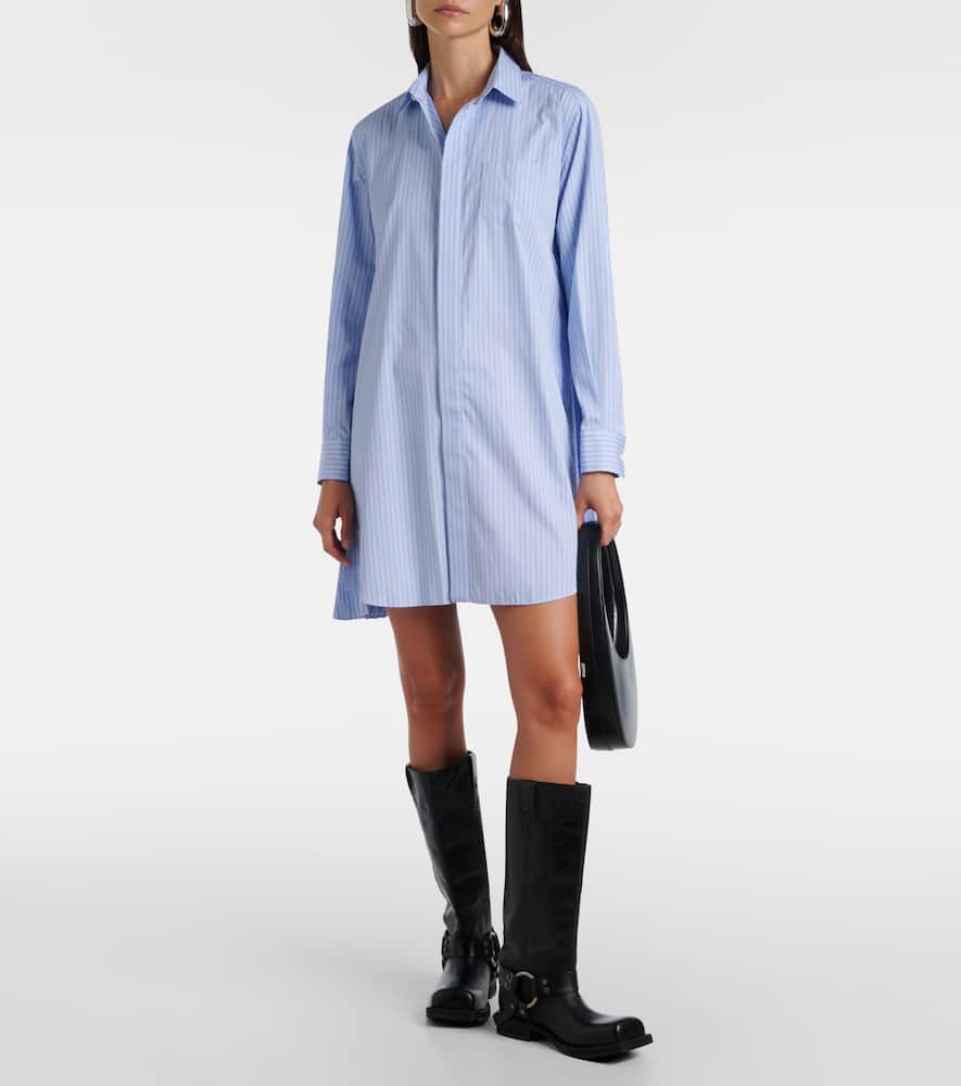 Sacai Stripe Long Sleeve Poplin Shirtdress In Blue