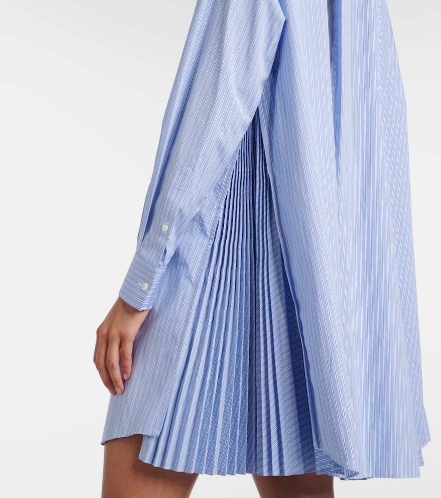 Sacai Stripe Long Sleeve Poplin Shirtdress In Blue