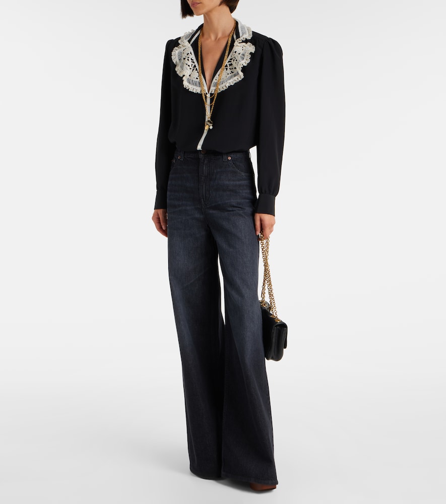  Chloe Chloé Blusa In Crêpe De Chine Di Seta Con Pizzo 