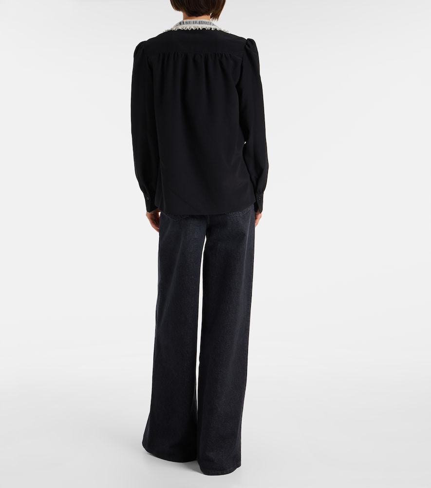  Chloe Chloé Blusa In Crêpe De Chine Di Seta Con Pizzo 