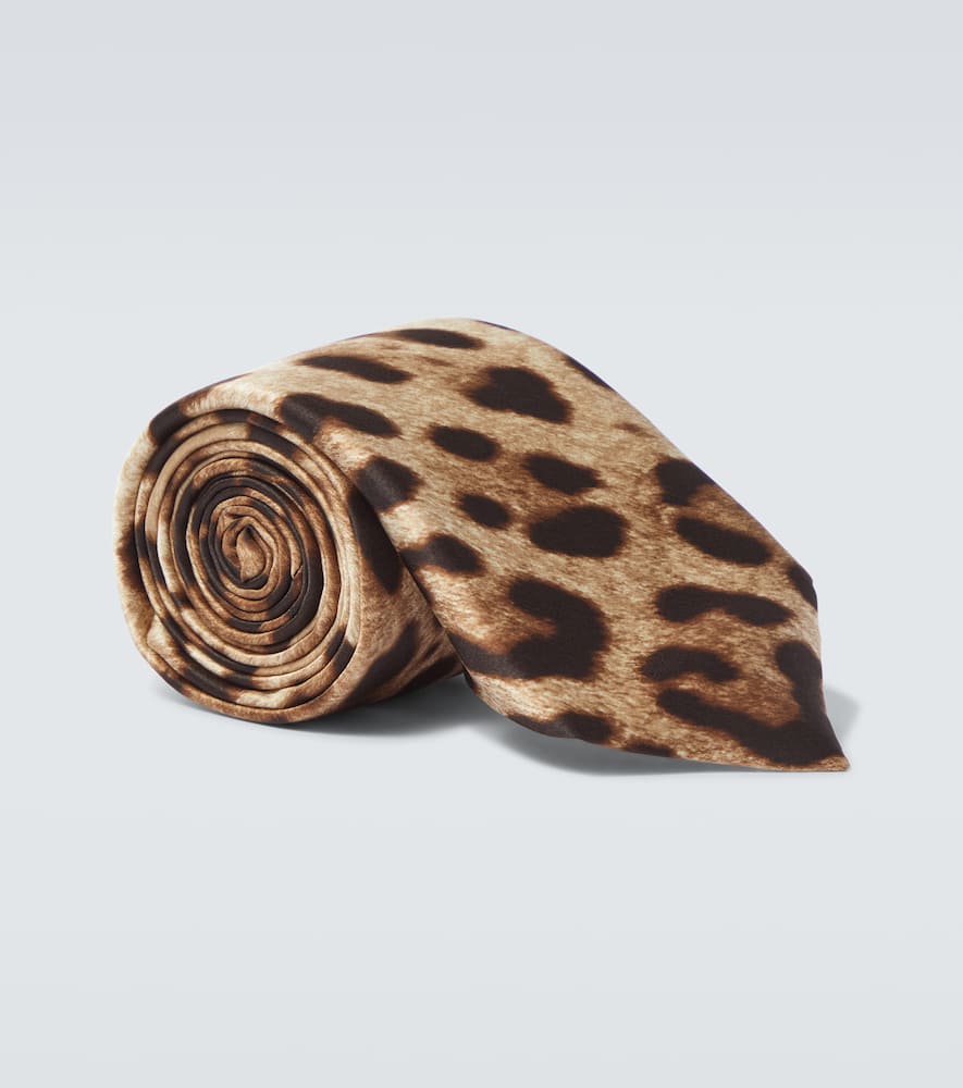 Animal-printed silk twill tie