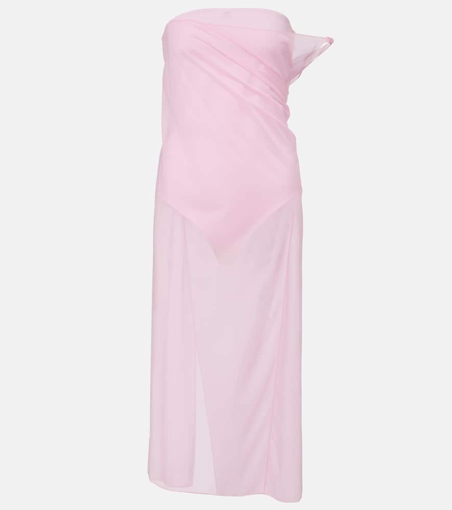 Courrèges Courreges Draped Sheer Jersey Crepe Midi Dress In Pink