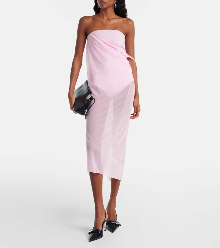 Courrèges Courreges Draped Sheer Jersey Crepe Midi Dress In Pink