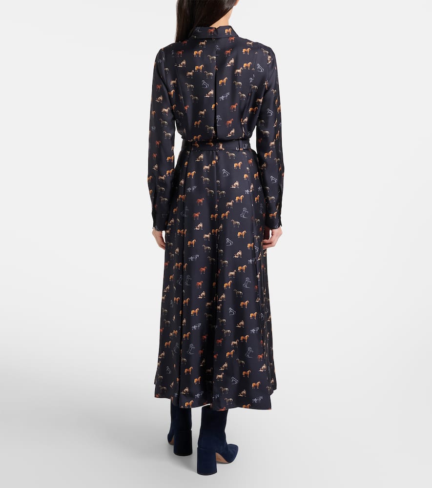 Gabriela Hearst Galway Belted Silk Shirt Dress In Blue