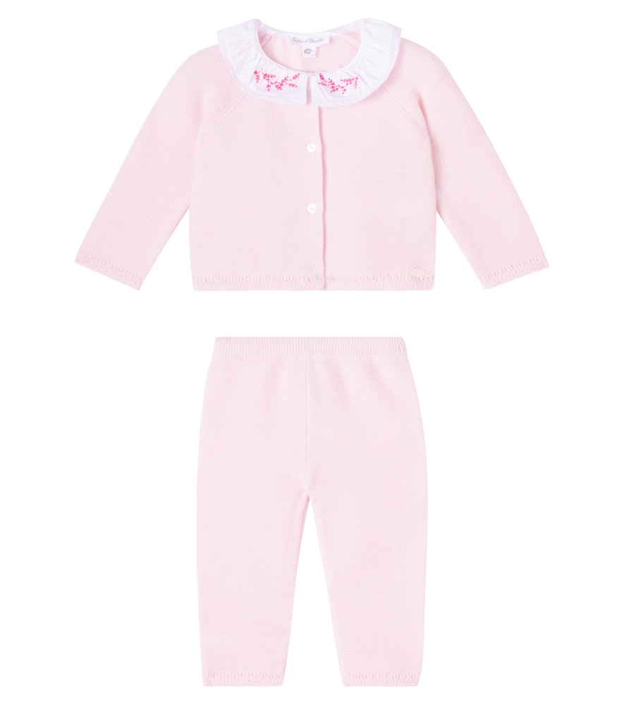 Tartine Et Chocolat Baby Knitted Cardigan And Pants Set In Pink