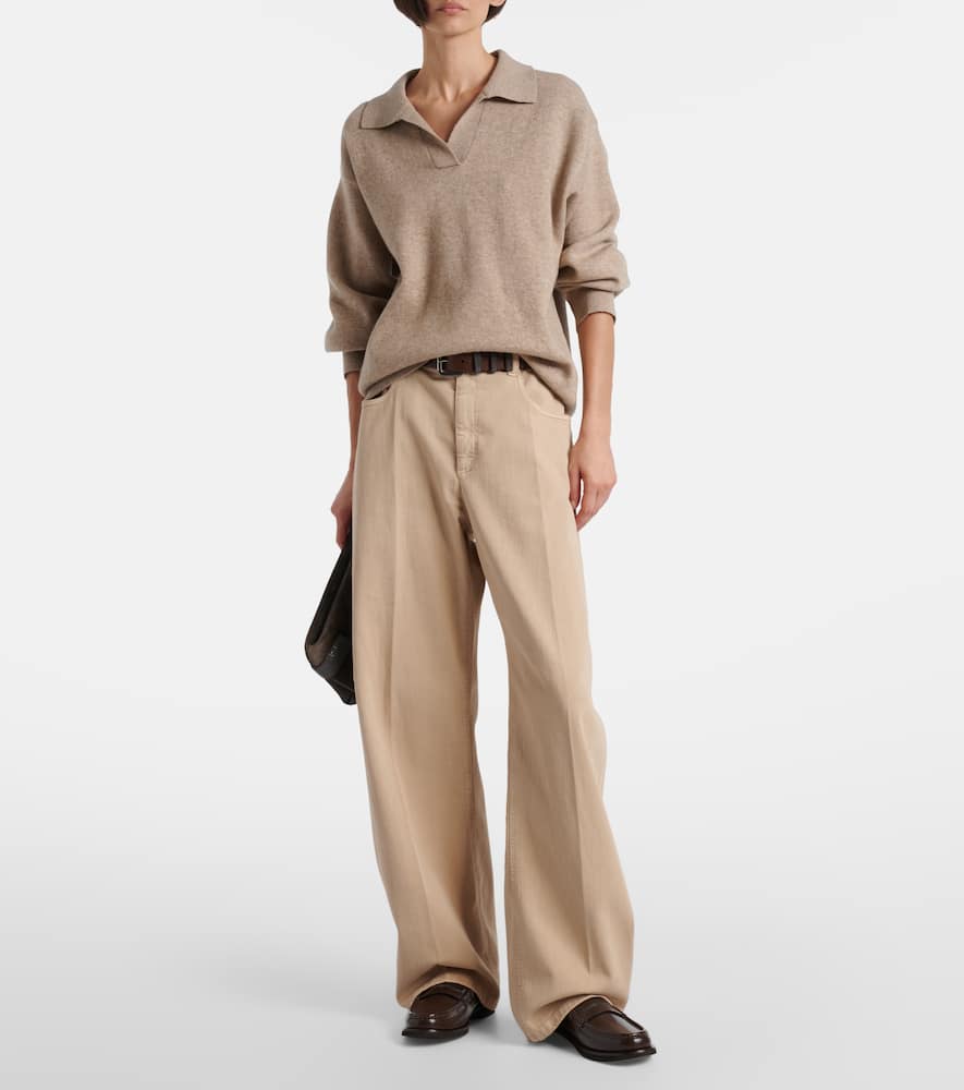 Brunello Cucinelli Monili Cashmere-blend Polo Sweater In Brown