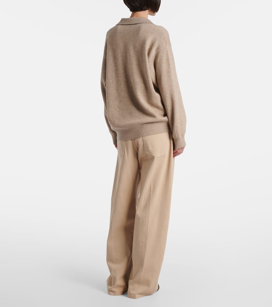 Brunello Cucinelli Monili Cashmere-blend Polo Sweater In Brown