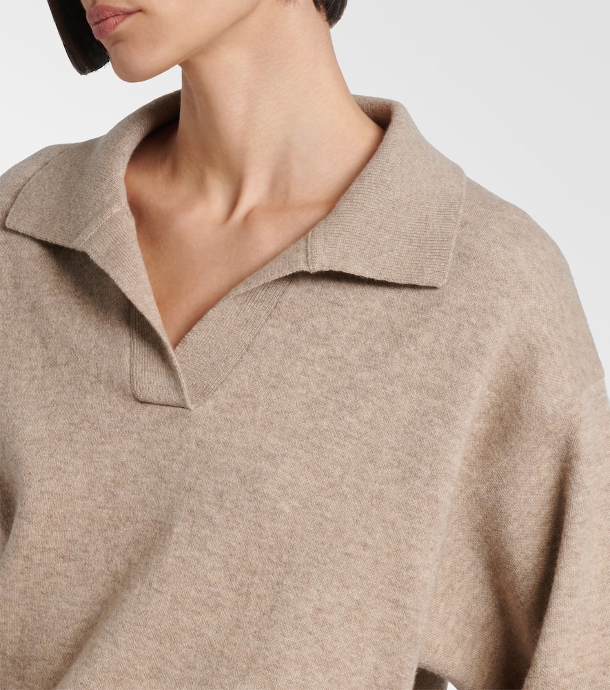 Brunello Cucinelli Monili Cashmere-blend Polo Sweater In Brown